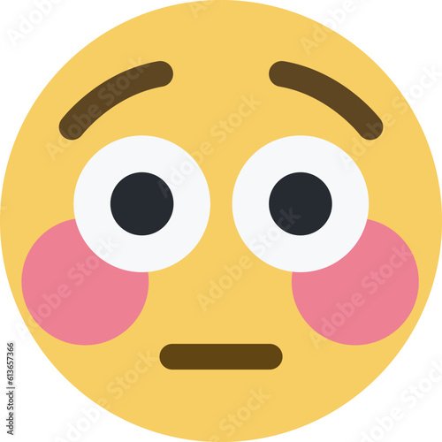 Top quality emoticon. Flushed emoji looks away. Embarrassed emoticon. Yellow face emoji. Popular element.