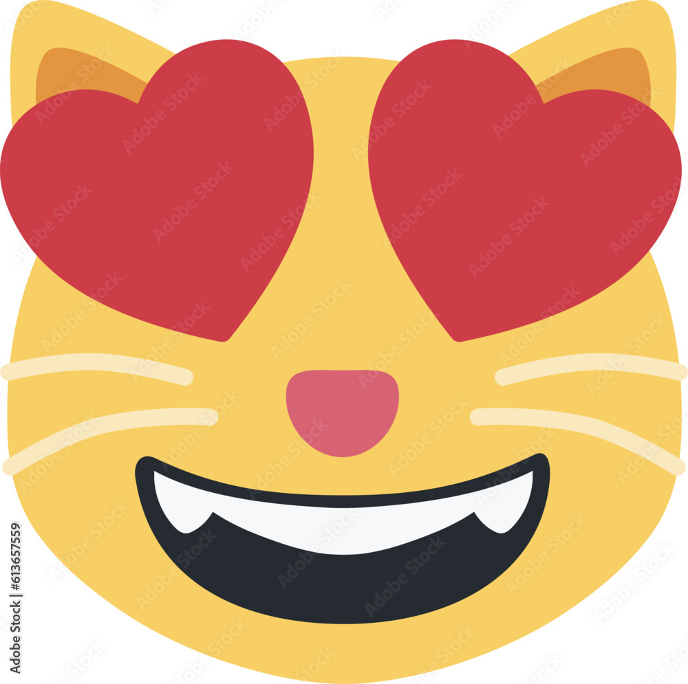 Smiling Cat with Heart-Eyes vector emoji icon. A cartoon cat variant of Smiling Face With Heart-Eyes. Depicted as yellow on major platforms. Smiling Cat with Heart-Eyes vector emoji icon. A cartoon cat variant of Smiling Face With Heart-Eyes. Depicted as yellow on major platforms.