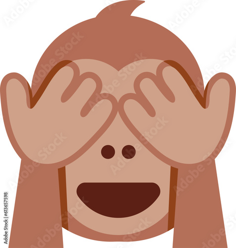 See-No-Evil Monkey emoji vector icon. Depicted as the brown Monkey Face with hands covering its eyes.