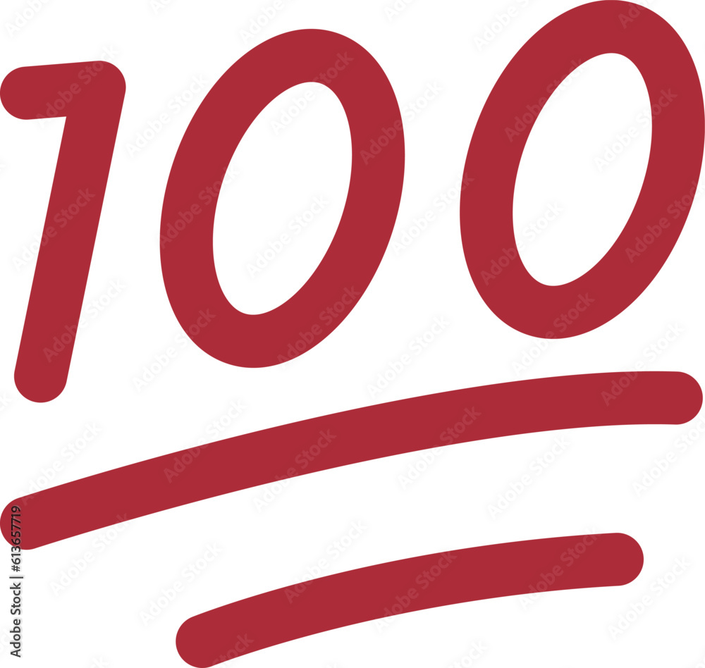 Hundred Points vector emoji icon. 100 emoji: the number one-hundred, written in red, underlined twice for emphasis. Hundred Points vector emoji icon. 100 emoji: the number one-hundred, written in red, underlined twice for emphasis.
