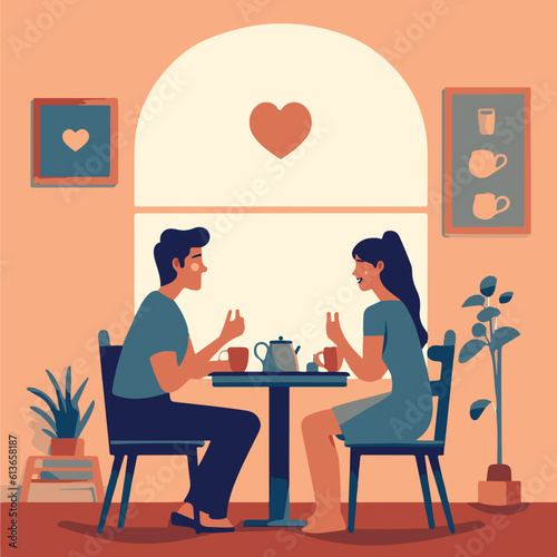 beautiful couple having breakfast, vector illustration
