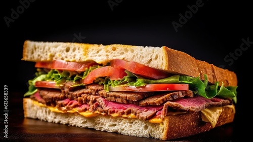 Photo healthy and delicious beef sandwich halved A professional photography should use a high - quality Generative AI