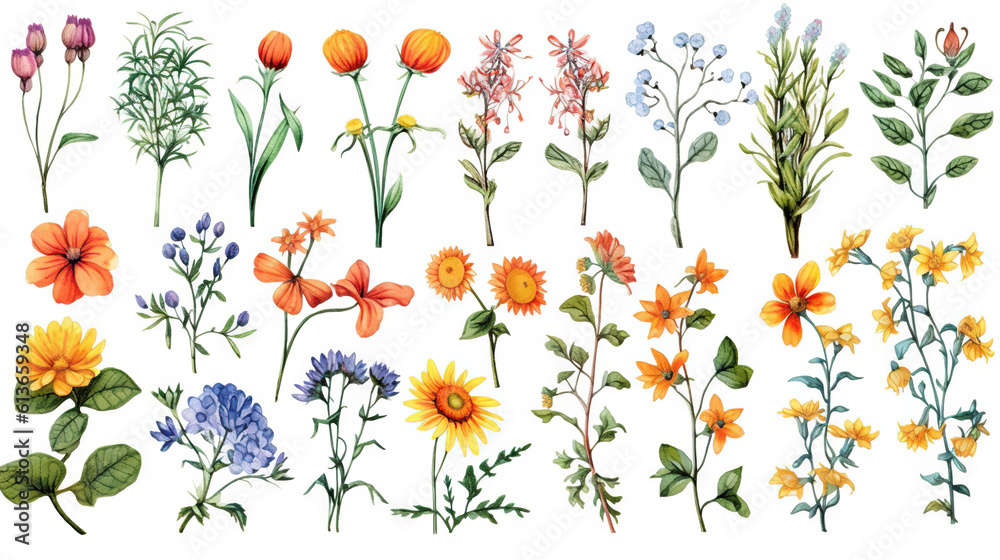 watercolor stickers set of summer elements, generative ai watercolor stickers set of summer elements, generative ai