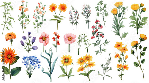 Wallpaper Mural watercolor stickers set of summer elements, generative ai Torontodigital.ca