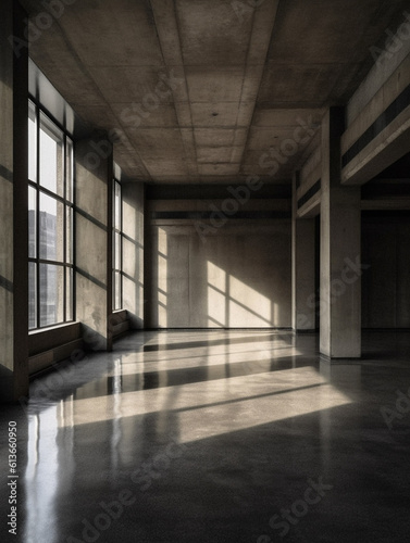 Empty brutalist room with no furniture  created with generative AI technology