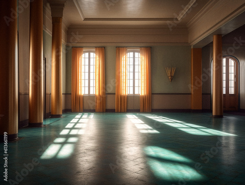 Empty Art Deco room with no furniture, created with generative AI technology