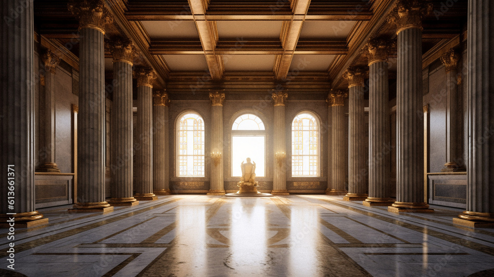 Empty classic greek room with no furniture, created with generative AI technology