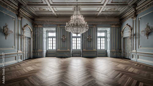 Empty baroque room with no furniture  created with generative AI technology