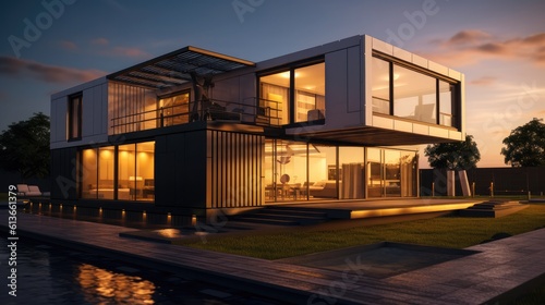 Modern container house, Conceptual modern house made from recycled containers. © visoot