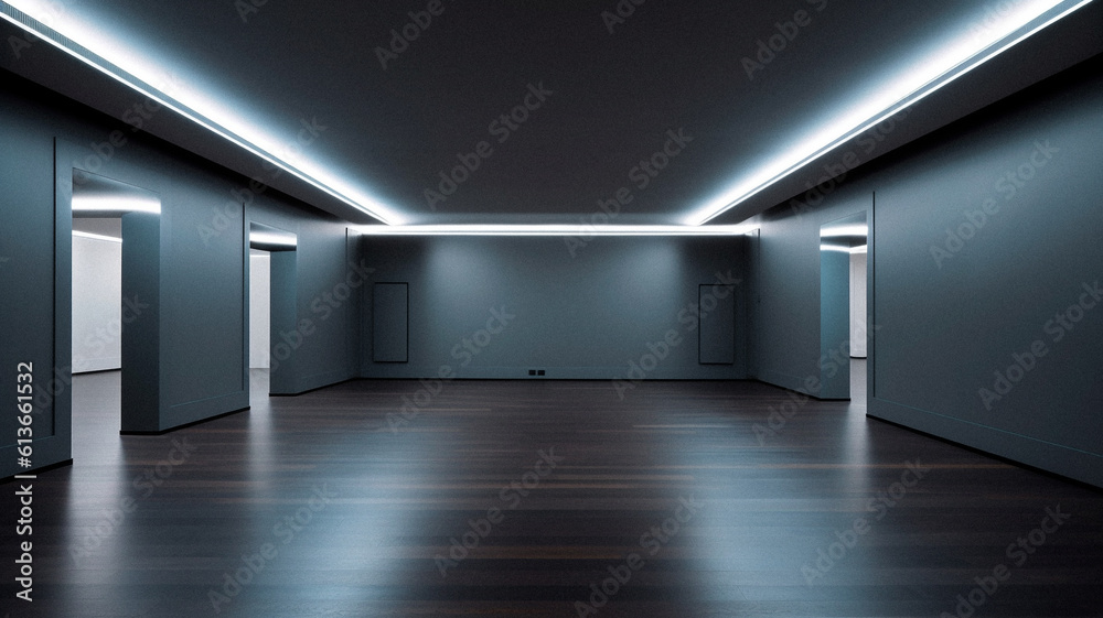 Empty futurist room with no furniture, created with generative AI technology Empty futurist room with no furniture, created with generative AI technology