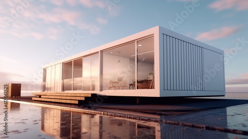 modern industry exterior style house, Made from converted shipping container, Sustainability for environmental preservation.
