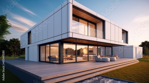 Container inspired modern home exterior, Concept minimalist villa. © visoot