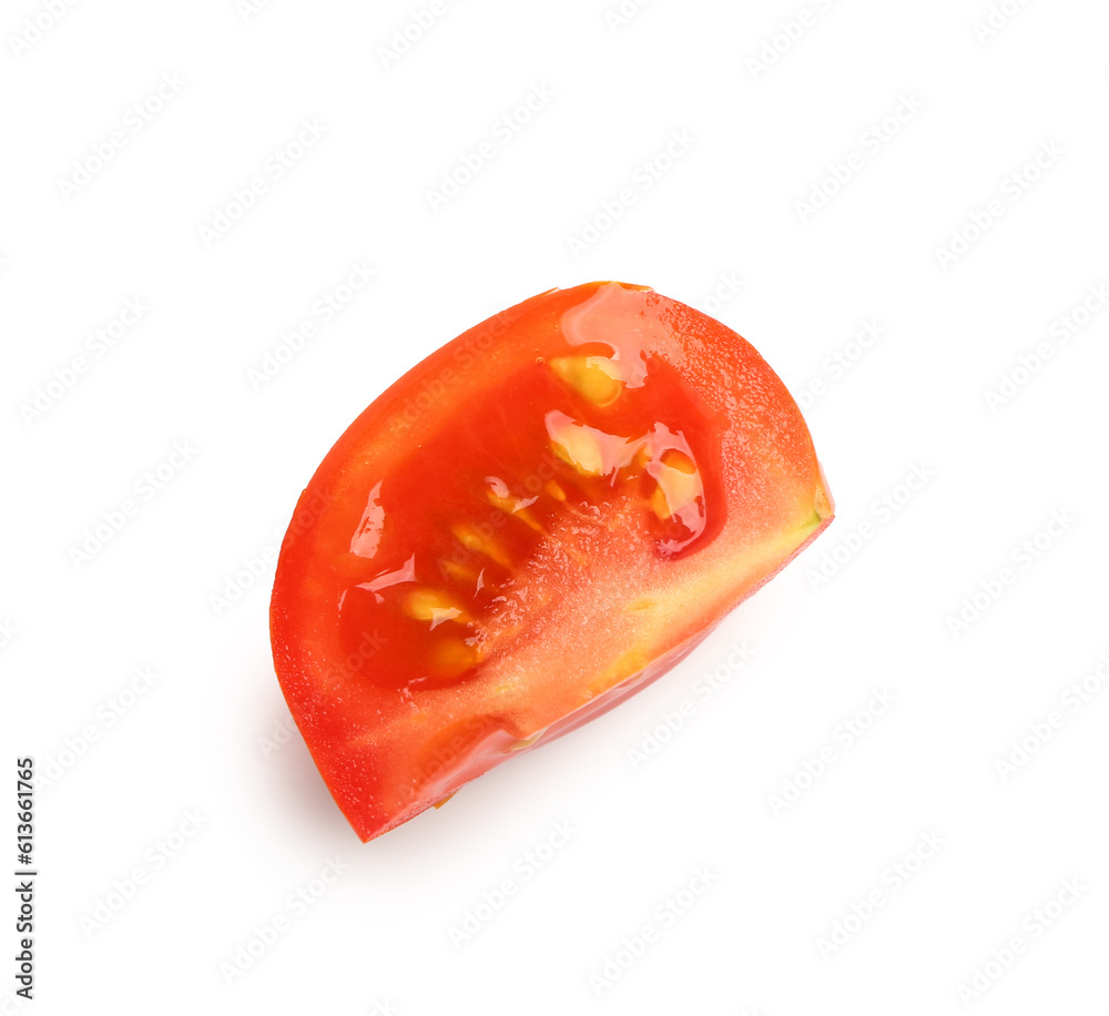 Slice of fresh cherry tomato on white background Slice of fresh cherry tomato on white background
