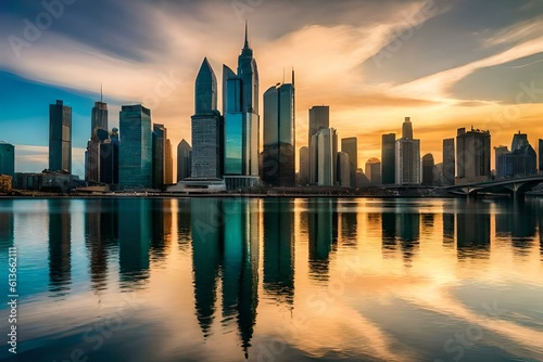 city skyline at sunset