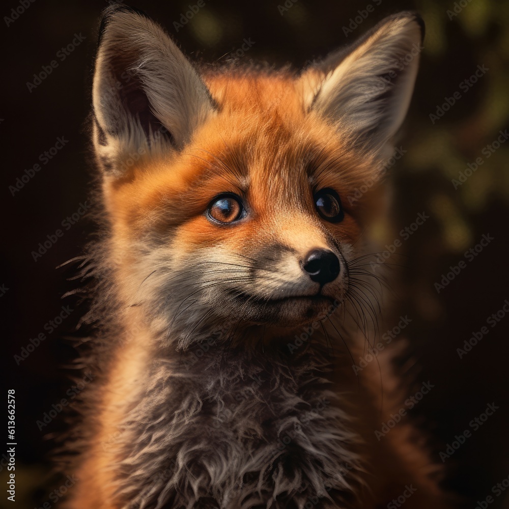 Red fox cub in meadow, vulpes vulpes, Small young cub in forest. Red fox cub in meadow, vulpes vulpes, Small young cub in forest.