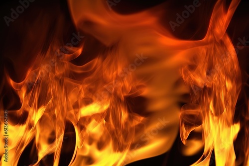 Fire, flames on a black background. AI generated