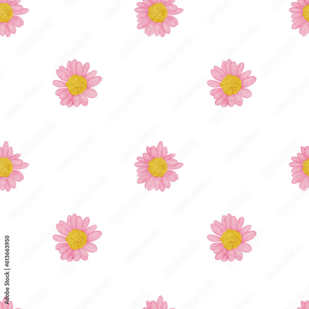 Pink watercolor flowers with golden seamless pattern