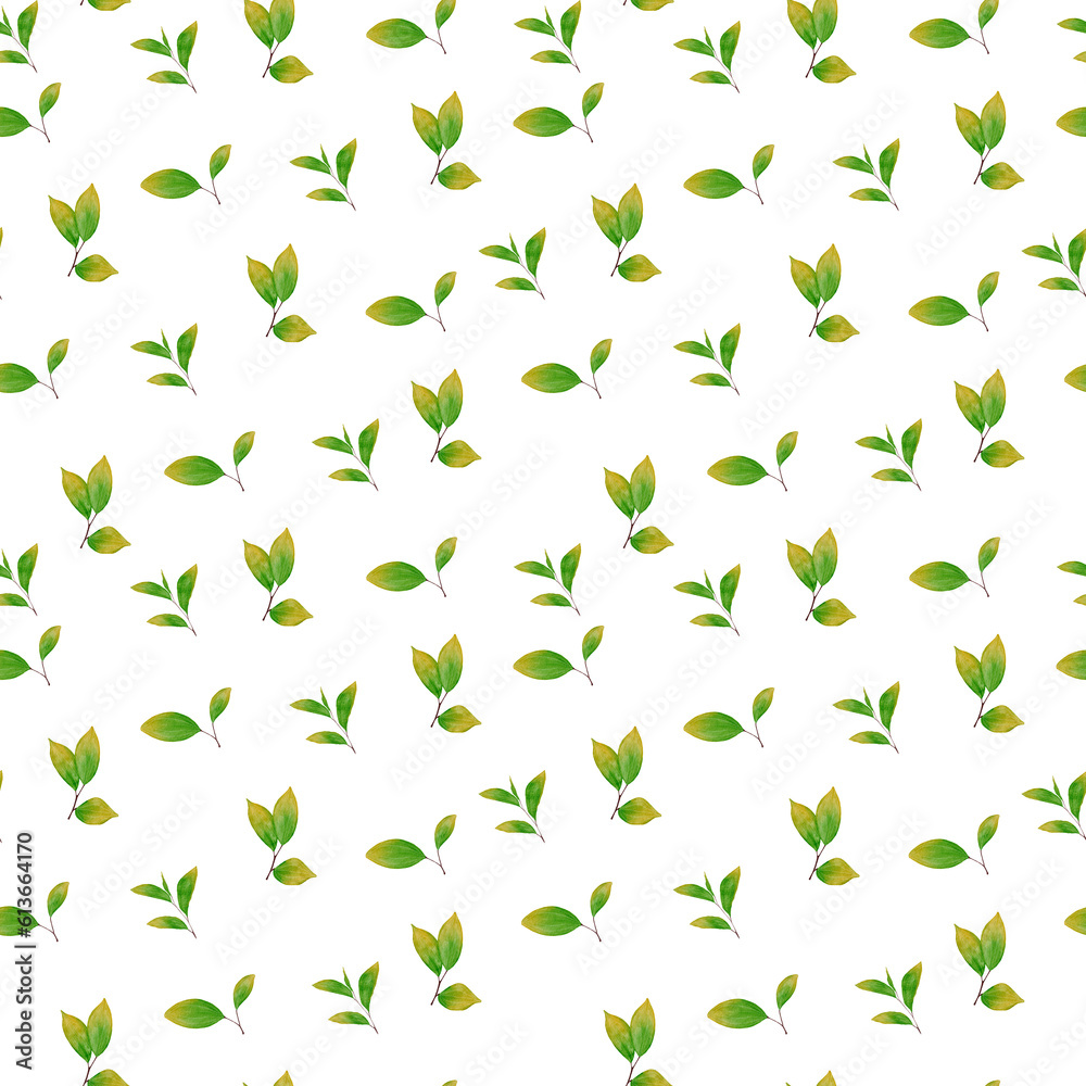 Seamless pattern with watercolor green leaves Seamless pattern with watercolor green leaves