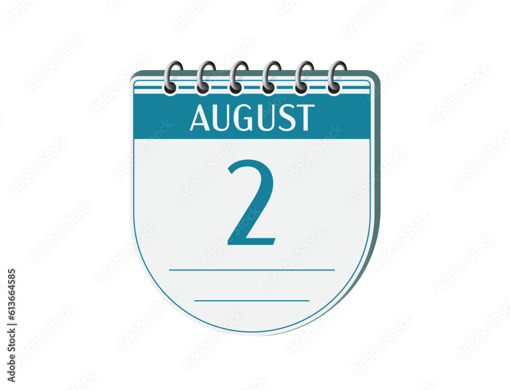 2 august round retro calendar page vector. 3d one day calendar, date appointment, business planner, event reminder illustration. Abstract three dimensional daily date old calendar. 2 august round retro calendar page vector. 3d one day calendar, date appointment, business planner, event reminder illustration. Abstract three dimensional daily date old calendar.