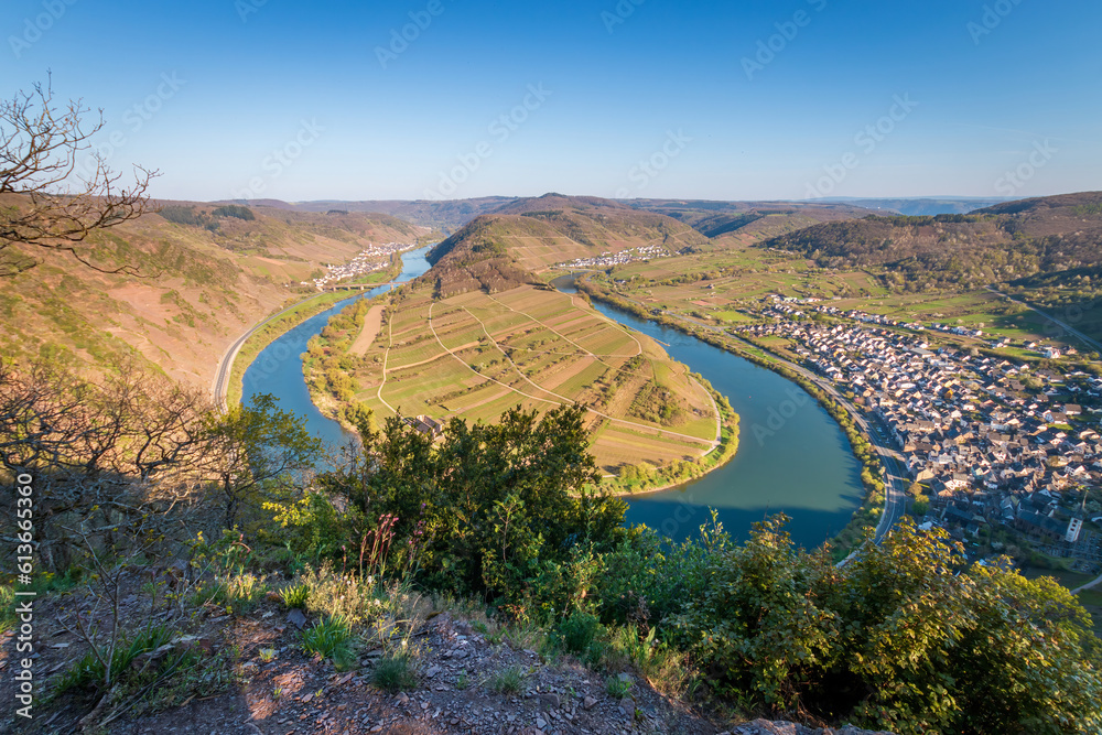 Scenic view from Calmont hiking trail to Moselle loop (germ. Moselschleife), Germany Scenic view from Calmont hiking trail to Moselle loop (germ. Moselschleife), Germany