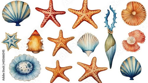 watercolor stickers set of under water life  ai generative