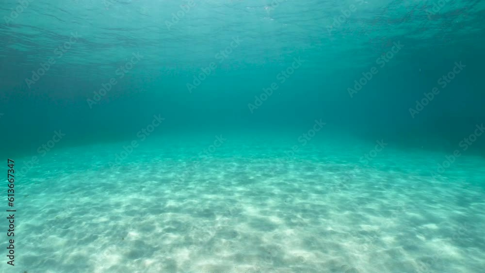 Water surface from underwater and sand on the ocean floor in the Atlantic ocean, natural seascape, Spain, Galicia Water surface from underwater and sand on the ocean floor in the Atlantic ocean, natural seascape, Spain, Galicia