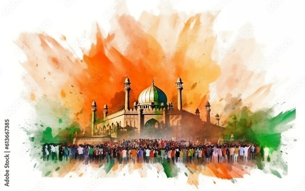 India Independence Day 15th August watercolor background illustration banner Generative AI