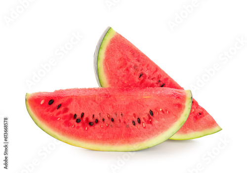 Pieces of fresh watermelon on white background