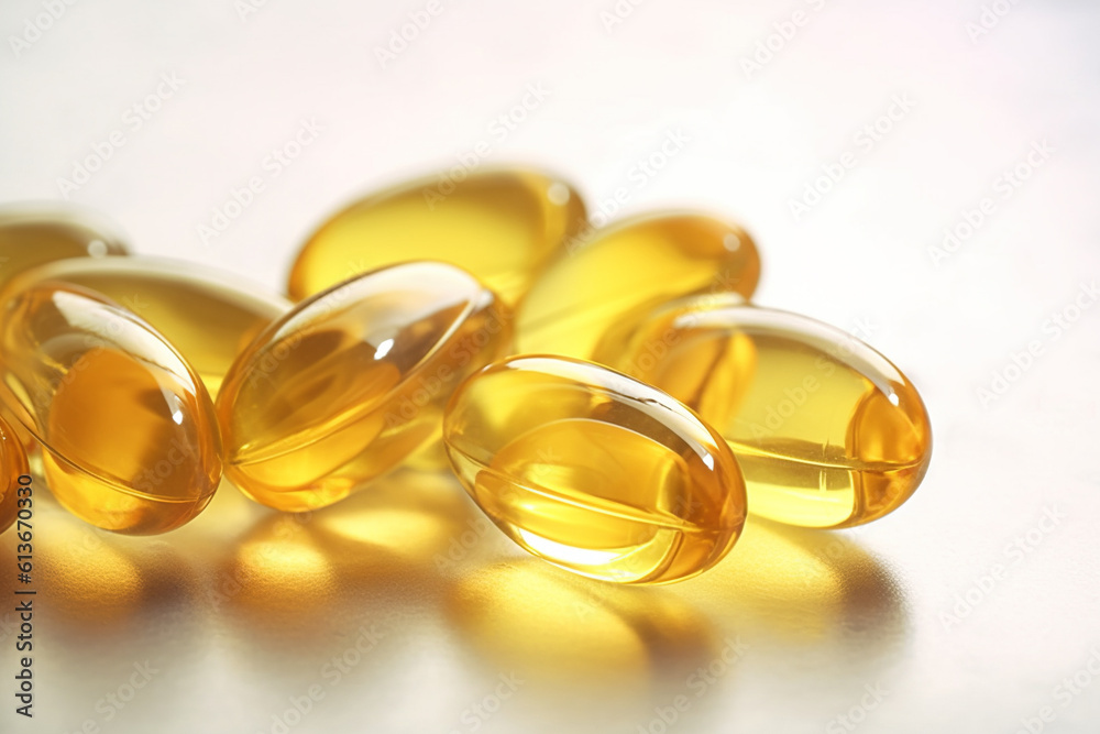 Fish oil omega-3 food supplement, close-up. Fish oil omega-3 food supplement, close-up.