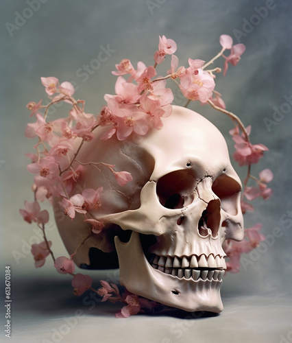 Human skull with flowers. photo