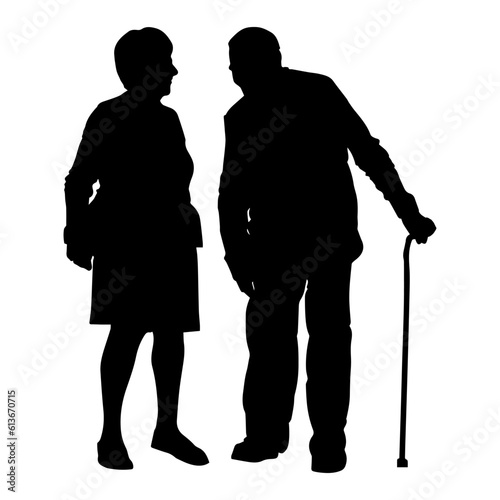 Vector illustration. Silhouette of grandparents. Pensioners. An elderly couple.