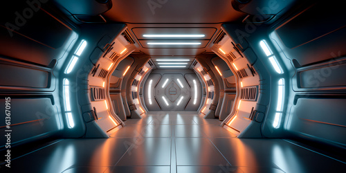 CORREDOR FUTURISTA COM LUZES NEON 
