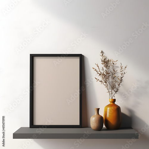 Frame mockup. Coastal Scandinavian interior style. minimalism concept. Vertical templates for artwork, painting, photo or poster mockups. 3d .