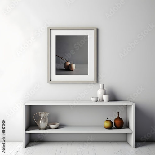 Frame mockup. Coastal Scandinavian interior style. minimalism concept. Vertical templates for artwork, painting, photo or poster mockups. 3d .