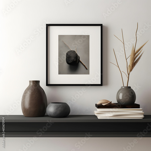 Frame mockup. Coastal Scandinavian interior style. minimalism concept. Vertical templates for artwork, painting, photo or poster mockups. 3d .