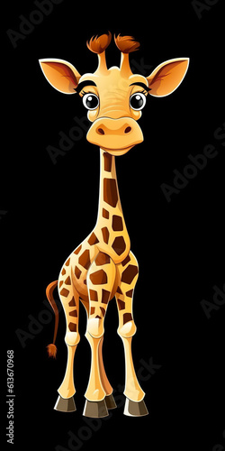 A cartoon giraffe with a black background. Generative AI. © tilialucida