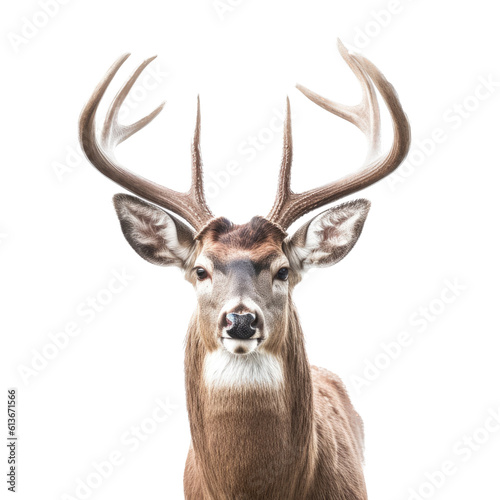 a Whitetail deer Buck  portrait  elusive animal  Wildlife-themed  photorealistic illustrations in a PNG  cutout  and isolated. Generative AI