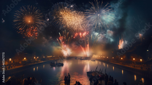 Epic 4th of July fireworks over a big city at night