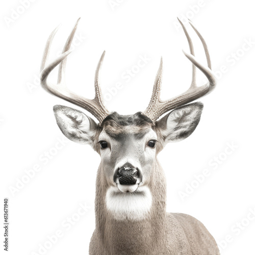 a Whitetail deer Buck  portrait  elusive animal  Wildlife-themed  photorealistic illustrations in a PNG  cutout  and isolated. Generative AI
