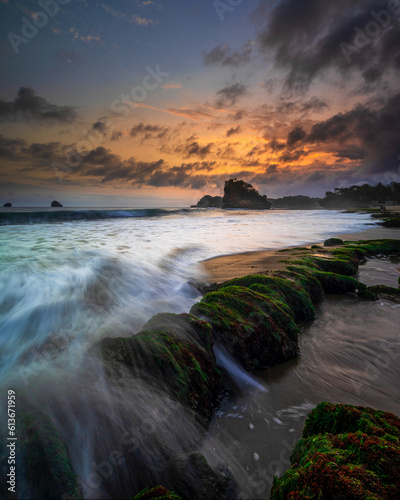 View of the sunset on the beach in Malang district