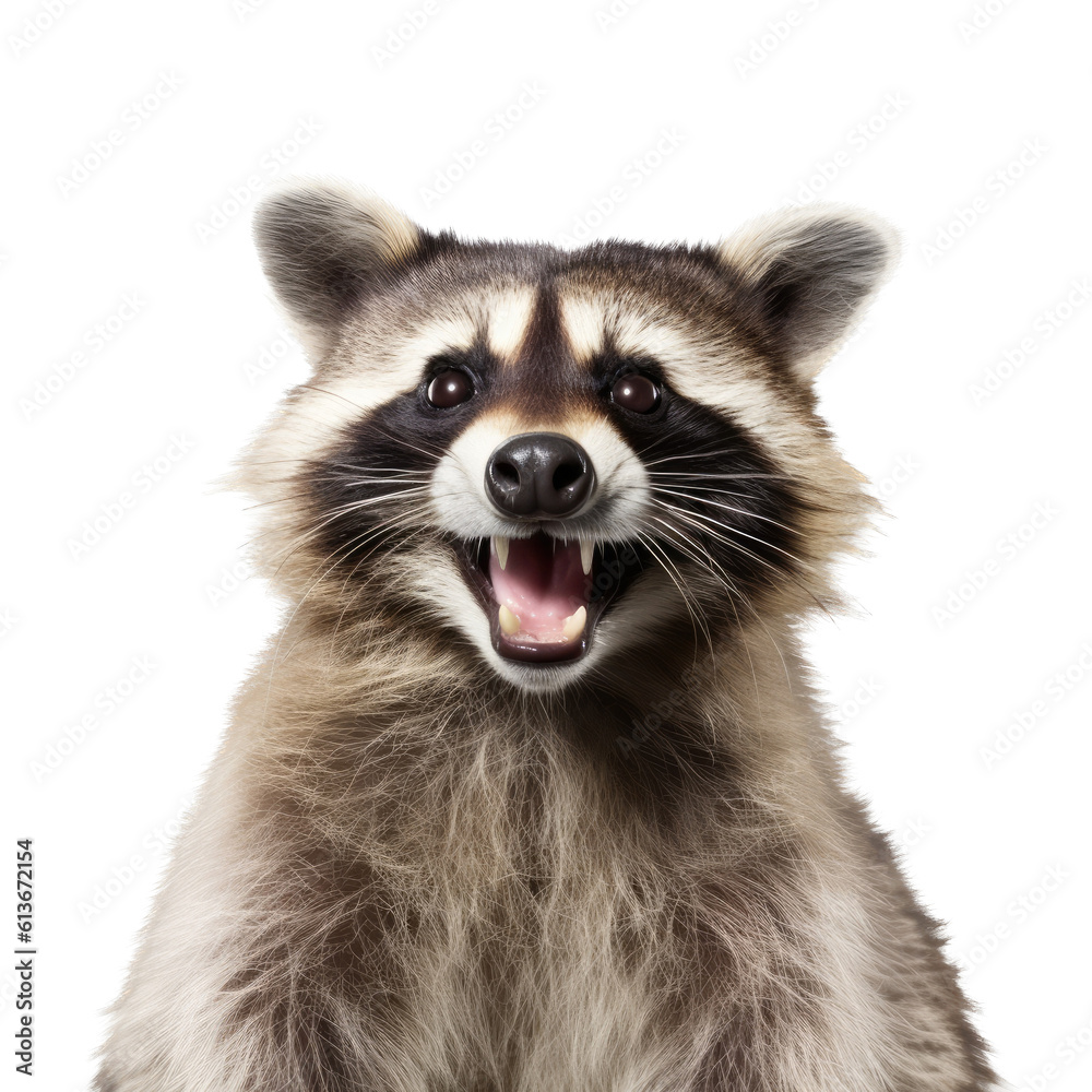 a mischievous Raccoon, happy, smiling, and healthy, Wildlife-themed, photorealistic illustrations in a PNG, cutout, and isolated. Generative AI