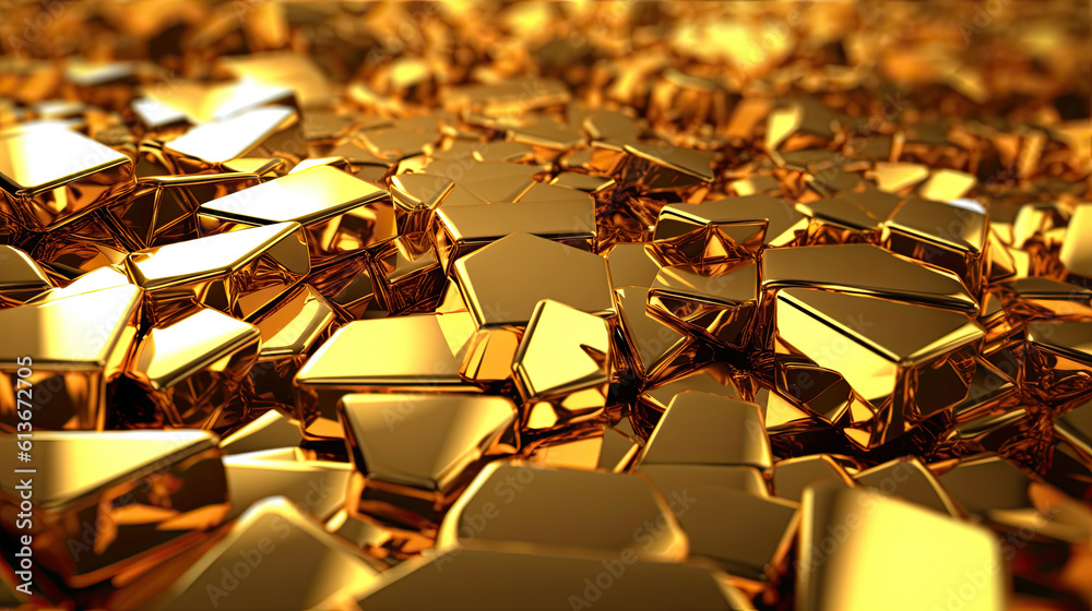 Złote tło, sztabki złota w kształcie niesymetrycznych mini sztabek, eleganckie tło, bogactwo - obrazy, fototapety, plakaty 