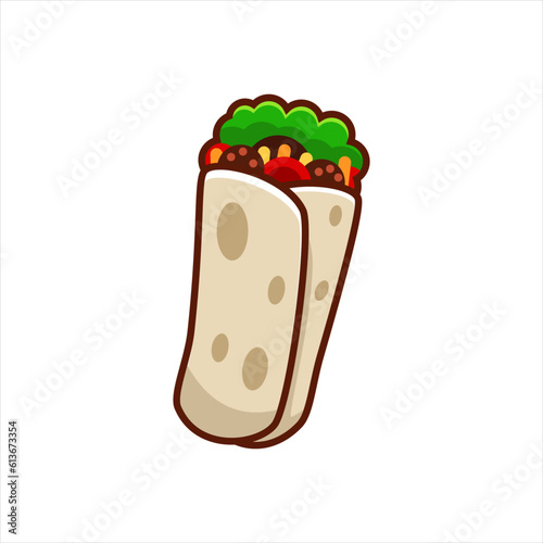Burrito cartoon illustration in simple design isolated on white background