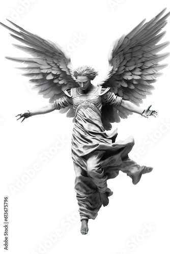 A black and white photo of a statue of an angel. Generative AI.