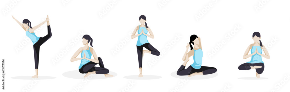flat illustration of woman doing yoga meditation exercise. Suitable to place on content with that theme. Vector file every object is on separated layer