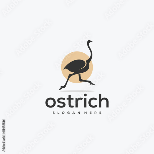 Running ostrich silhouette logo on circle background