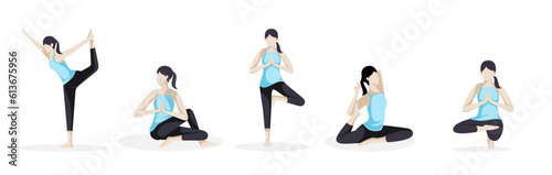 flat illustration of woman doing yoga meditation exercise. Suitable to place on content with that theme. Vector file every object is on separated layer