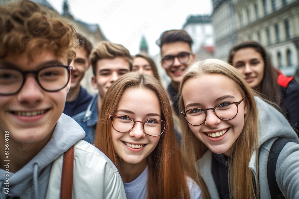 International youth day. Teenagers, happy and cheerful, smiling and laughing, together, young and funny. Entertainment for young people. Teens make the future. Generative AI International youth day. Teenagers, happy and cheerful, smiling and laughing, together, young and funny. Entertainment for young people. Teens make the future. Generative AI