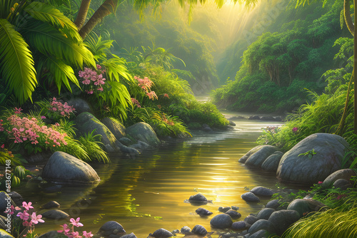 Bela paisagem tropical com rio photo