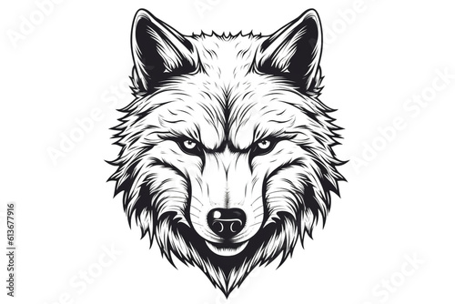 The wolf's face on a white background isolated 